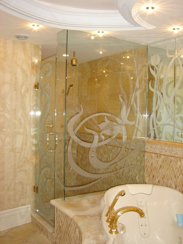 Etched design on shower