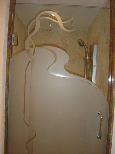 Etched design on shower door