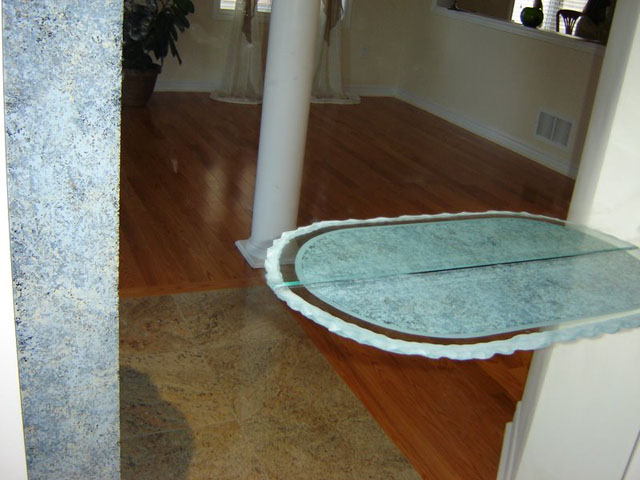 Hallway mirror with marble effect and shelf