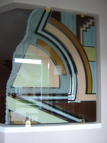 Colour art work on hallway partition