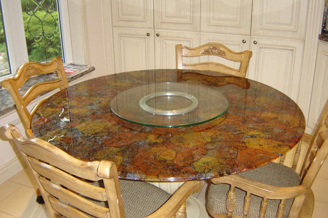 Marbleized glass kitchen table